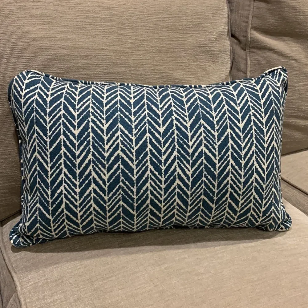 Coastal Outdoor Indoor Herringbone Blue Lumbar Pillow